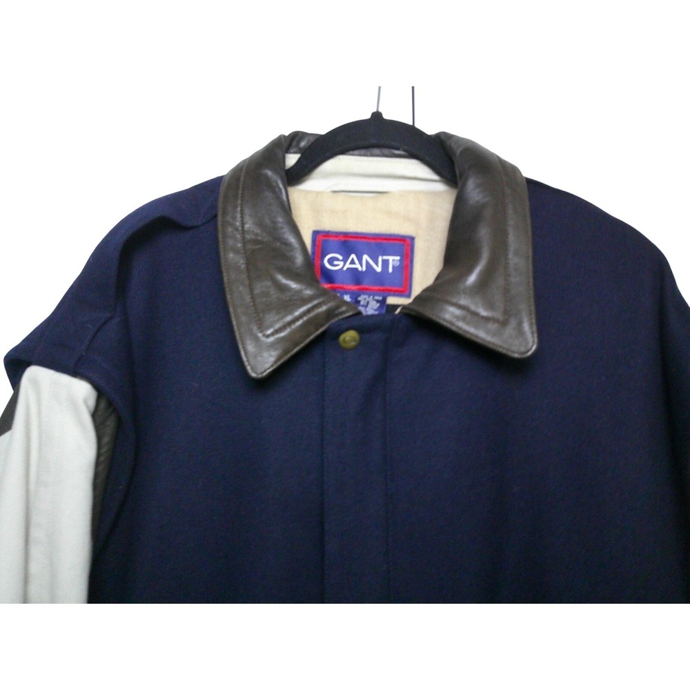 Gant Varsity Bomber Jacket Mens XL Navy Blue Wool Leather Elbow Patch Vintage - Picture 4 of 16